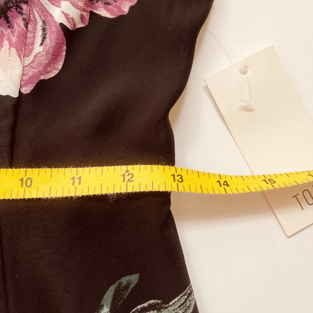 Tobi Feelin Floral Side Slit Midi Dress sz SP Black Square Neck Short Sleeve Tie - Picture 8 of 9